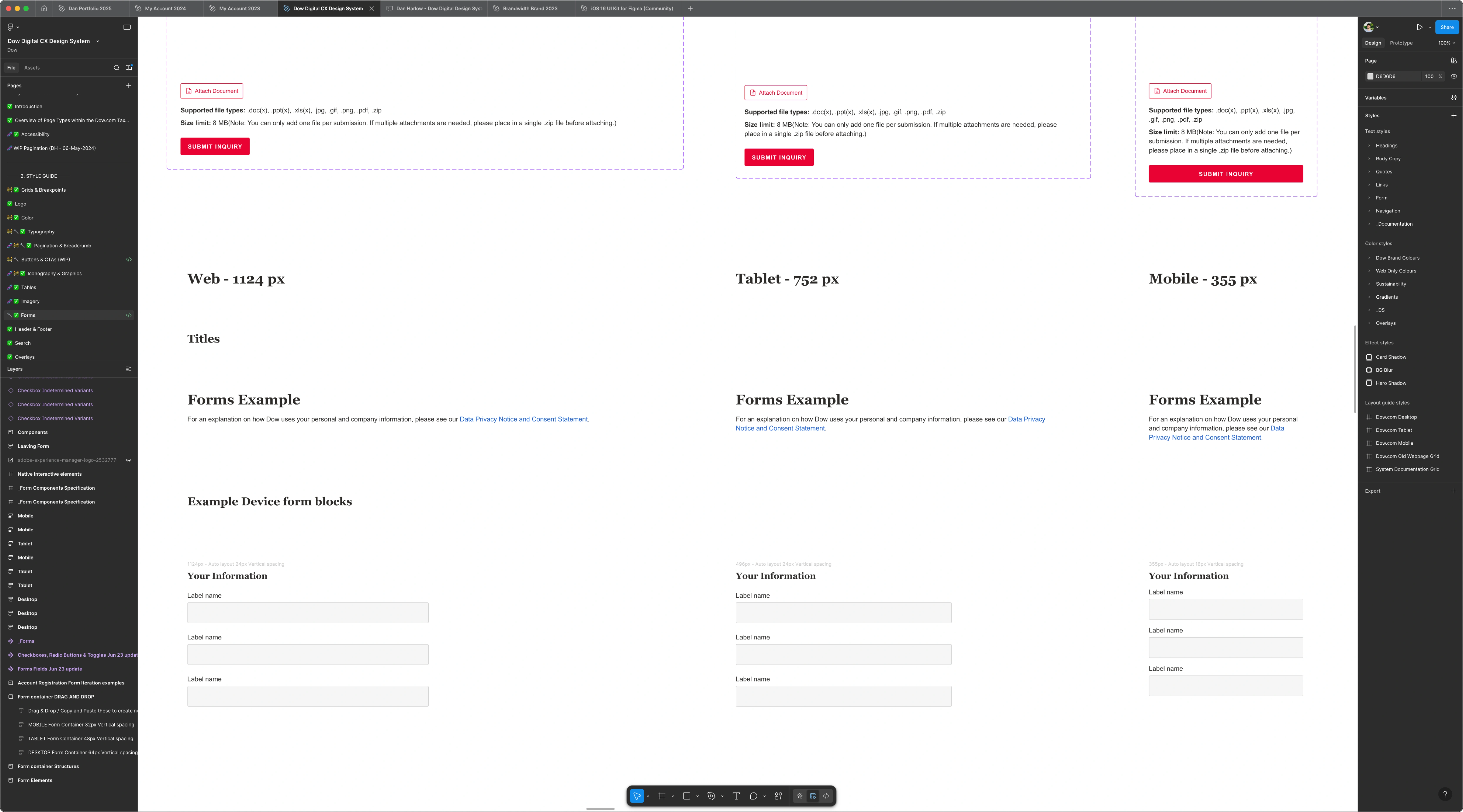 Figma screenshot of in-page component context testing